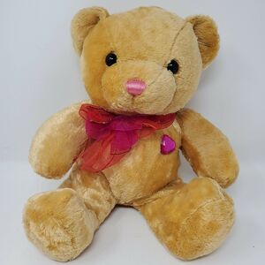 Dan Dee Plush Stuffed Animal 12" Brown Teddy Bear Valentine's Day Pink Heart